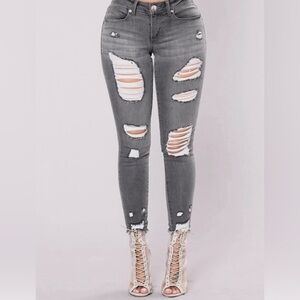 Fashion Nova Got Me Nervous Jeans- Gray Distressed Ankle Size 11 New With Tags